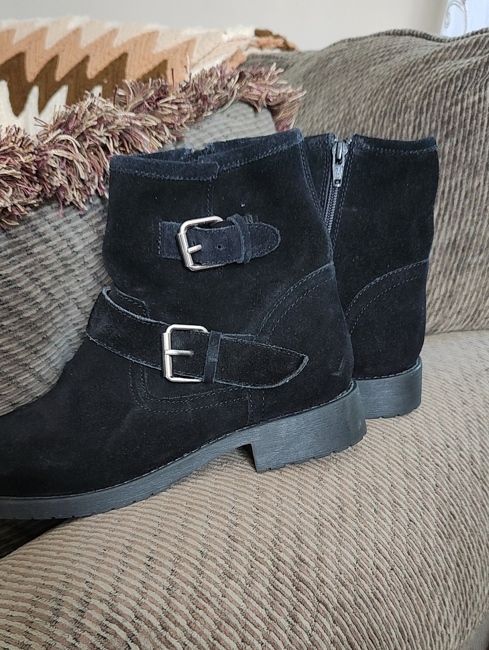 Steve Madden Women's Black Suede Ankle Boots with Decorative Buckles